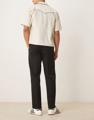 ASOS DESIGN smart straight leg trousers in black with elasticated waist