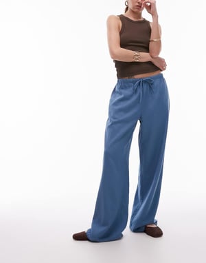 Topshop linen straight leg trouser in denim blue