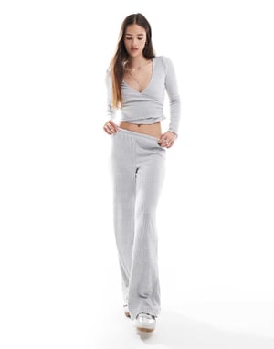 Cotton On super soft ribbed straight leg lounge trouser in grey