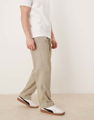 ASOS DESIGN smart straight leg trousers with side adjusters in light stone melange