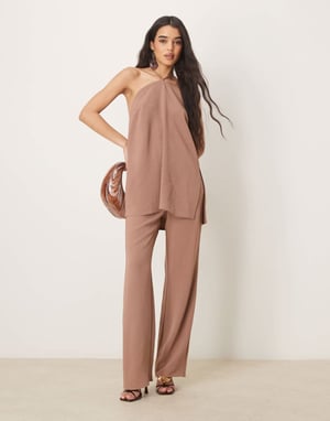 ASOS DESIGN tailored straight leg trousers co-ord in mocha