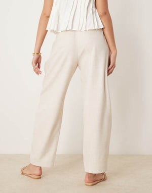 ASOS DESIGN tailored textured barrel trousers with tab detail in neutral