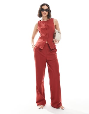 Miss Selfridge tailored straight leg trouser co-ord in cherry red
