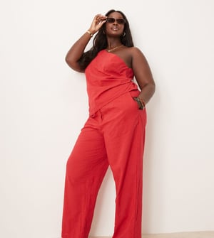 ASOS DESIGN Curve tailored flower textured relaxed trousers co-ord in red