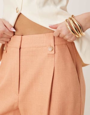 ASOS DESIGN tailored textured barrel trousers with tab detail in apricot