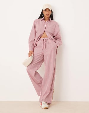Glamorous pull on poplin trousers in red stripe co-ord