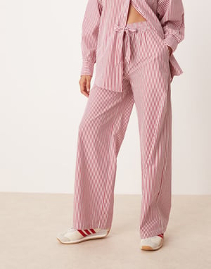 Glamorous pull on poplin trousers in red stripe co-ord