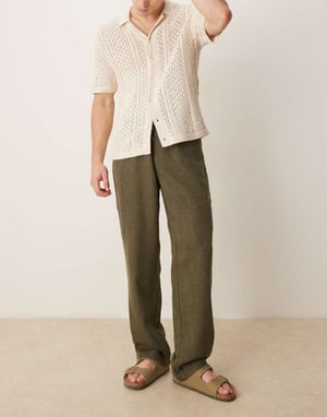 ASOS DESIGN baggy trouser with drawstring in khaki
