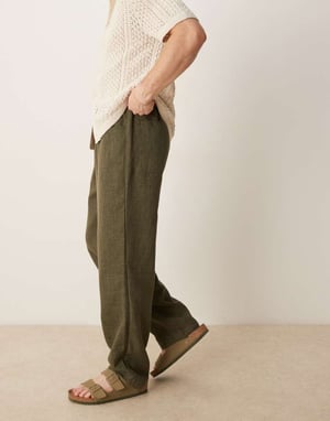 ASOS DESIGN baggy trouser with drawstring in khaki