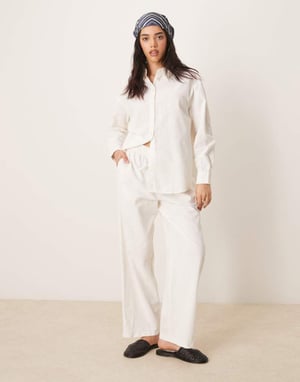 ASOS DESIGN linen look pull on trousers co-ord in off white
