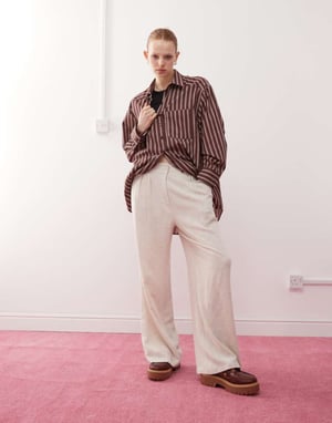 COLLUSION relaxed woven trouser with linen in stone - STONE