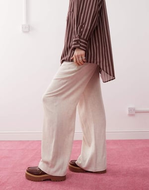 COLLUSION relaxed woven trouser with linen in stone - STONE