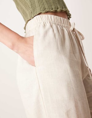 ASOS DESIGN Tall linen look pull on trousers in stone