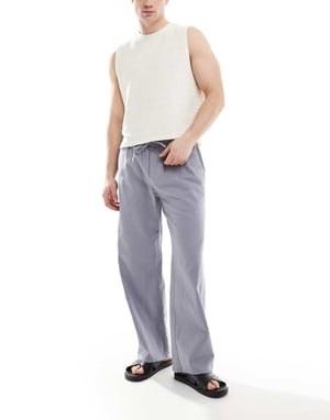 ONLY & SONS loose fit linen mix trouser in washed grey