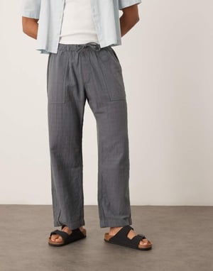 Abercrombie & Fitch baggy pull on textured trouser in grey
