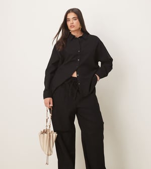 ASOS DESIGN Curve linen look pull on trousers co-ord in black