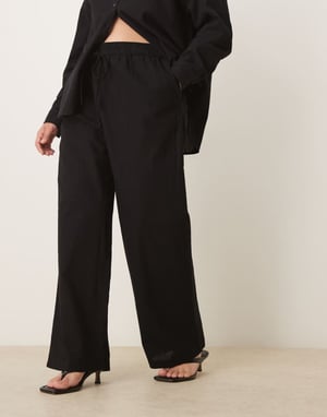 ASOS DESIGN Curve linen look pull on trousers co-ord in black