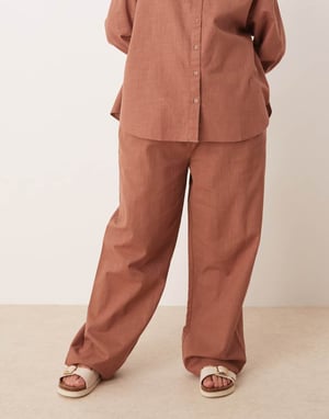 ASOS DESIGN Curve linen look pull on trousers co-ord in mocha
