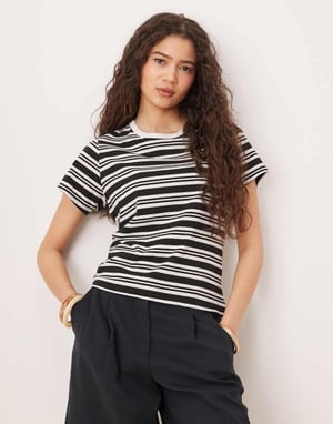 Abercrombie & Fitch kortärmad smal t-shirt i svart rand