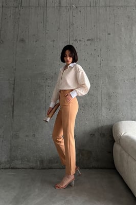 Hoge taille geplooide tailormade broek