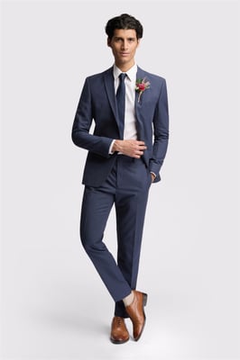 Single Breasted Long Sleeve Two Button Slim Fit Suit Jacket in Blue