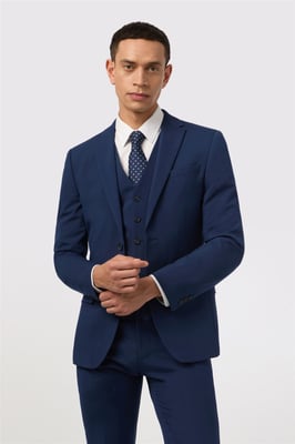 Single Breasted Long Sleeve Two Button Slim Fit Suit Jacket in Dark Blue
