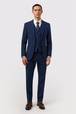 Single Breasted Long Sleeve Two Button Slim Fit Suit Jacket in Dark Blue