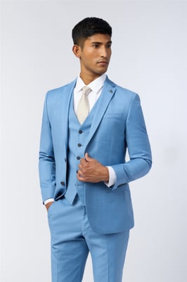 Single Breasted Long Sleeve Two Button Slim Fit Suit Jacket in Light Blue