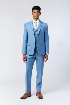 Single Breasted Long Sleeve Two Button Slim Fit Suit Jacket in Light Blue