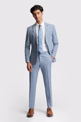 Single Breasted Long Sleeve Two Button Slim Fit Suit Jacket in Light Blue