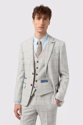 Single Breasted Long Sleeve Two Button Slim Fit Suit Jacket in Light Grey