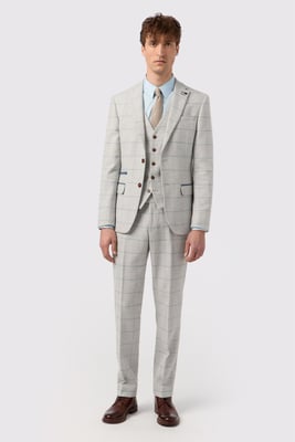 Single Breasted Long Sleeve Two Button Slim Fit Suit Jacket in Light Grey