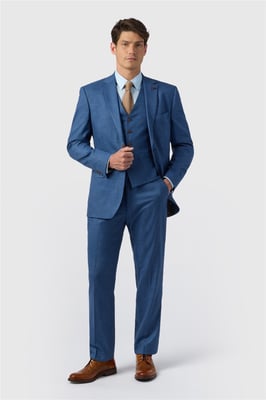 Single Breasted Long Sleeve Two Button Regular Suit Jacket in Light Blue