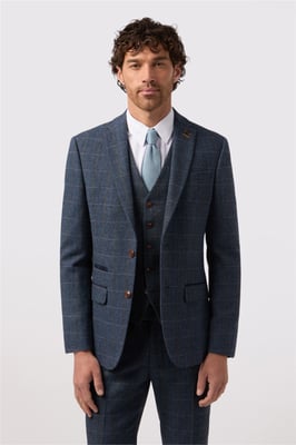 Single Breasted Long Sleeve Two Button Slim Fit Suit Jacket in Dark Blue