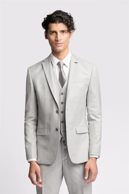 Single Breasted Long Sleeve Two Button Slim Fit Suit Jacket in Silver