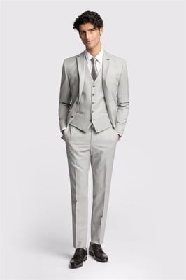 Single Breasted Long Sleeve Two Button Slim Fit Suit Jacket in Silver
