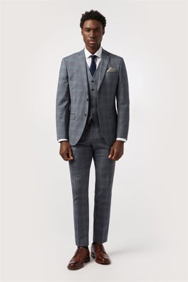 Single Breasted Long Sleeve Two Button Tailored Suit Jacket in Grey