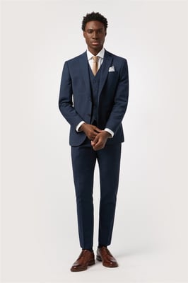 Single Breasted Long Sleeve Two Button Tailored Suit Jacket in Dark Blue