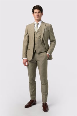 Single Breasted Long Sleeve Two Button Tailored Suit Jacket in Khaki