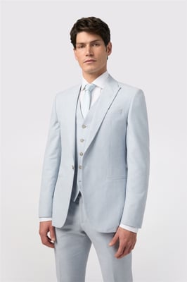 Single Breasted Long Sleeve One Button Tailored Suit Jacket in Pale Blue