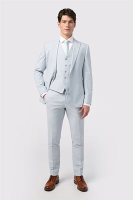 Single Breasted Long Sleeve One Button Tailored Suit Jacket in Pale Blue