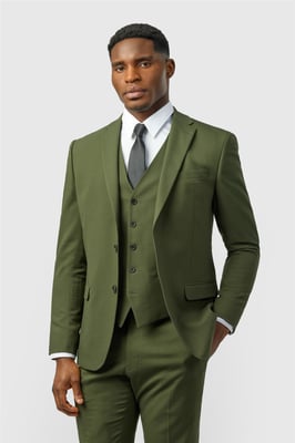 Single Breasted Long Sleeve Two Button Slim Fit Suit Jacket in Olive