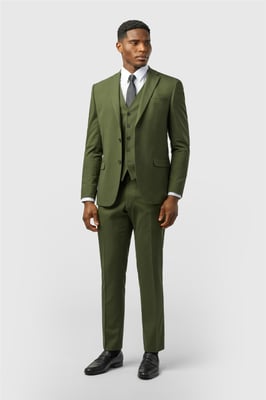 Single Breasted Long Sleeve Two Button Slim Fit Suit Jacket in Olive