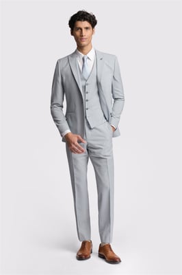 Single Breasted Long Sleeve One Button Slim Fit Suit Jacket in Pale Blue