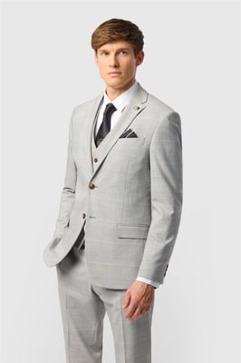 Single Breasted Long Sleeve Two Button Slim Fit Suit Jacket in Light Grey