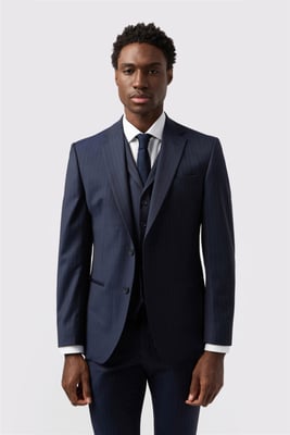 Single Breasted Long Sleeve Two Button Tailored Suit Jacket in Dark Blue