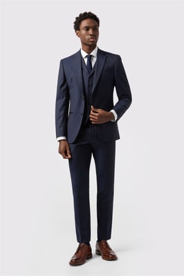 Single Breasted Long Sleeve Two Button Tailored Suit Jacket in Dark Blue