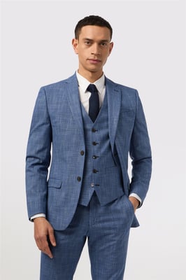Single Breasted Long Sleeve Two Button Slim Fit Suit Jacket in Light Blue