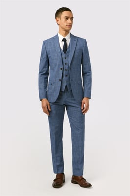 Single Breasted Long Sleeve Two Button Slim Fit Suit Jacket in Light Blue