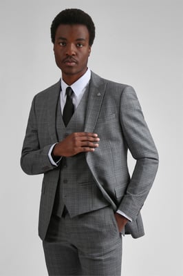 Long Sleeve Slim Fit Suit Jacket in Silver